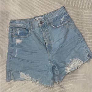 Zara Faded Blue Ripped Jean Shorts